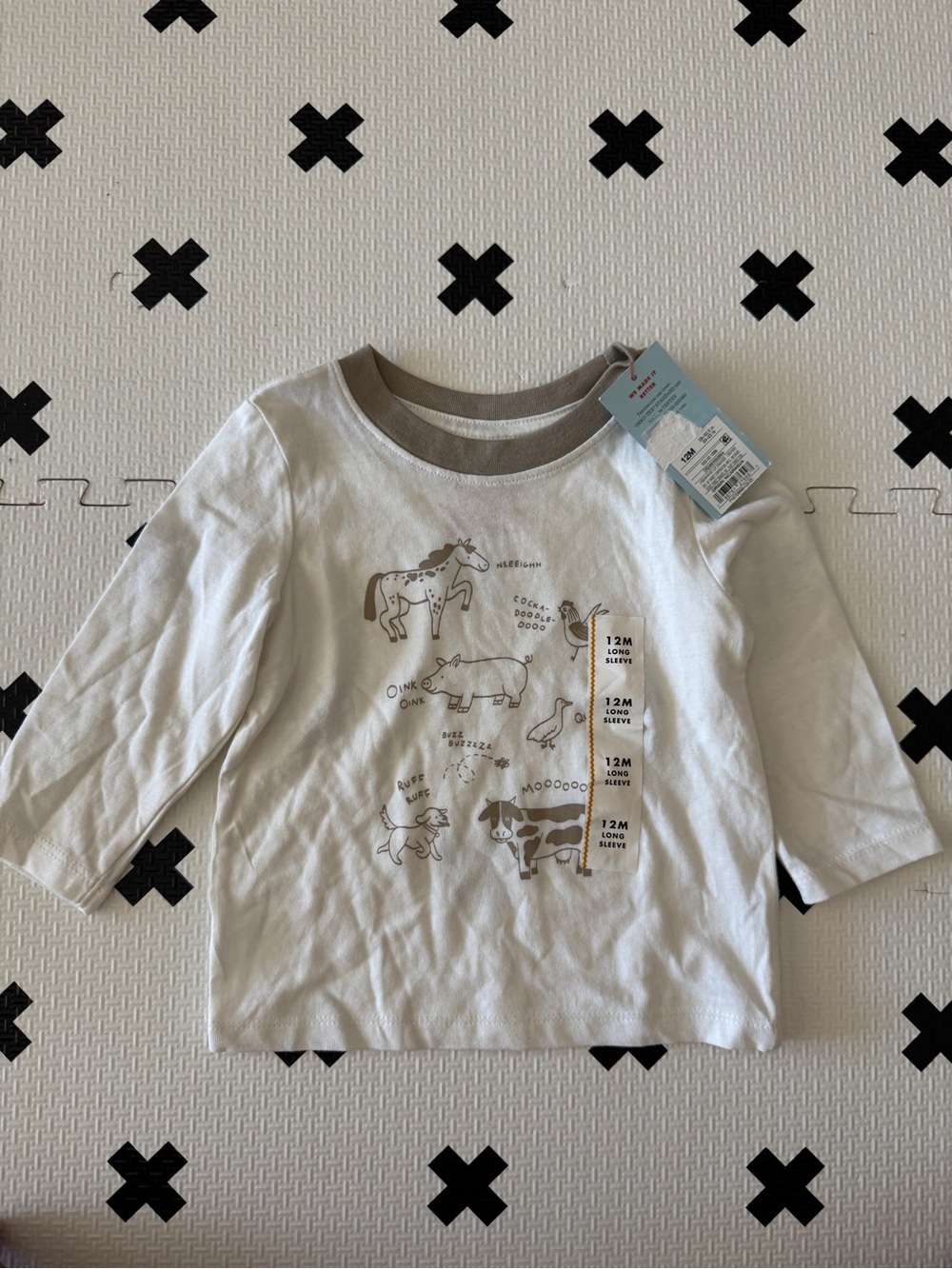 Cat & Jack Farm Animals Cream Long-Sleeve Graphic Tee size 12m NWT